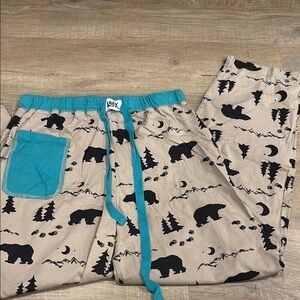 Pajamas with Bear Print - Beige and Teal
